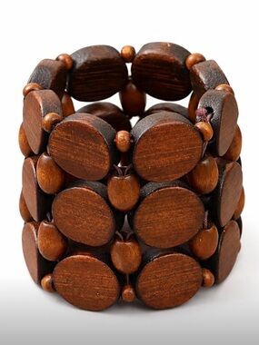 Wooden Bead Stretch Bracelet - Brown